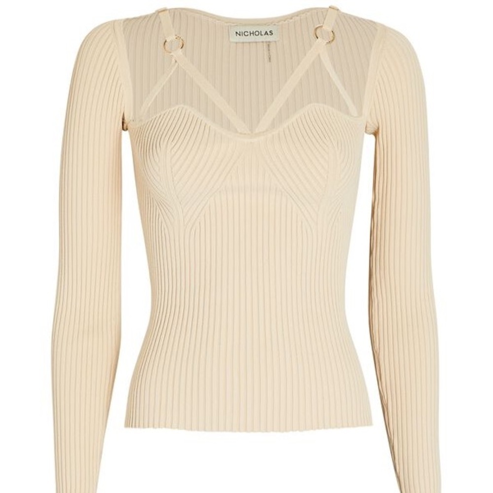 Nicholas Janine Rib Knit Cage Top Ivory Size Large